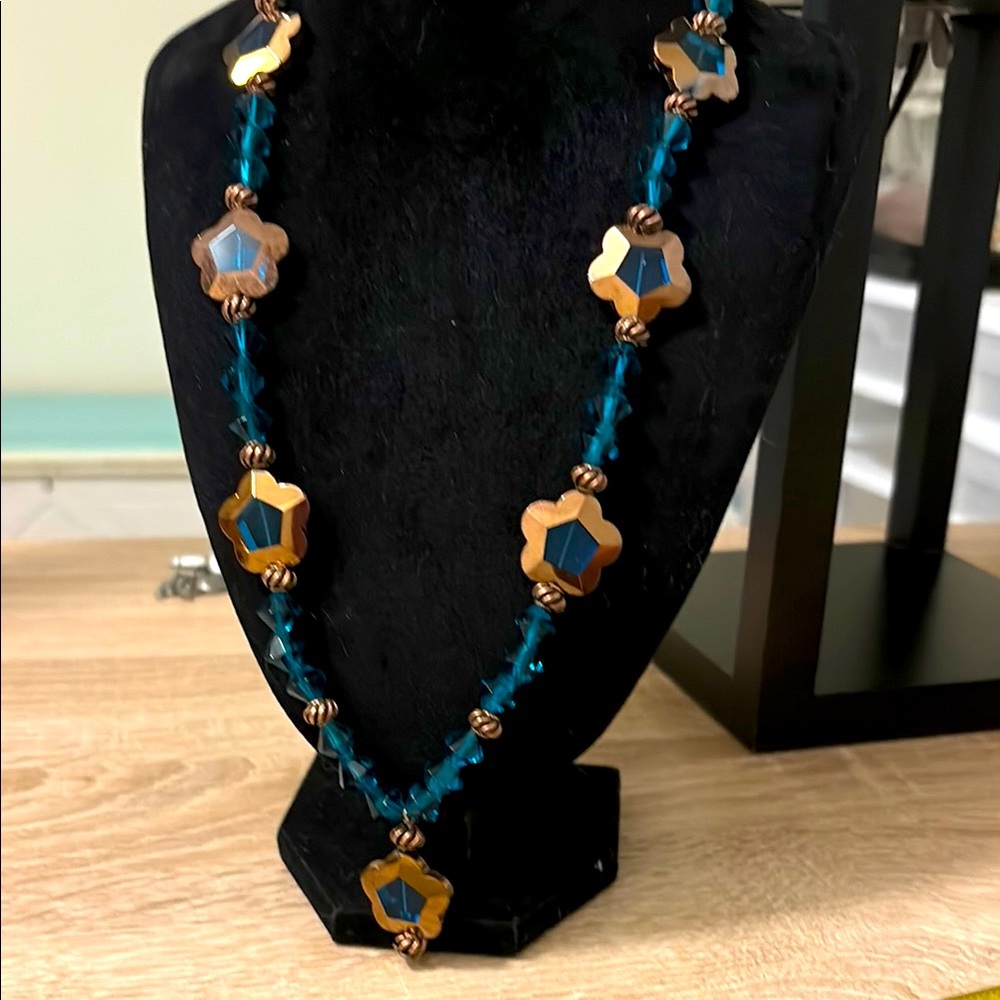 Vintage Teal blue Blue and Gold Necklace